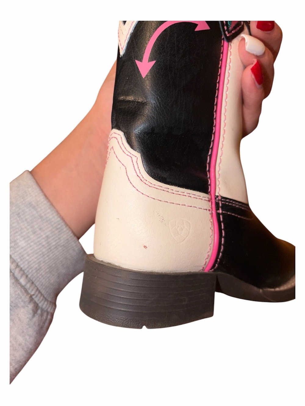 Ariat Girls' Black, Cream & Pink Heart Western Boots with Turquoise Accents - Picture 6 of 12